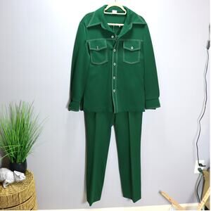 Vintage Handmade Green Western-Style Suit Jacket &‎ Pants Set